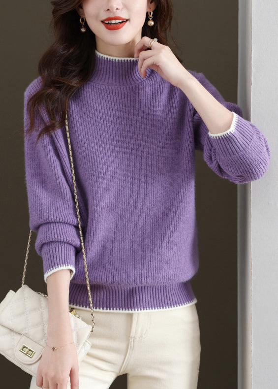 New Purple Turtleneck Thick Knit Sweaters Fall Qs031