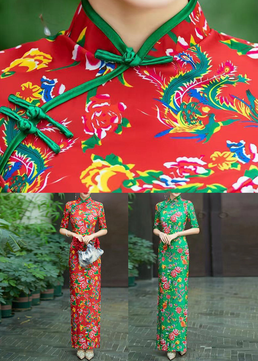 New Red Button Print Cotton Long Dresses Summer Qa1006