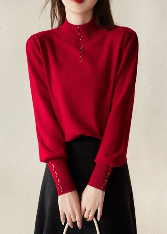 New Red Hollow Out Wool Knit Sweater Spring Tf008
