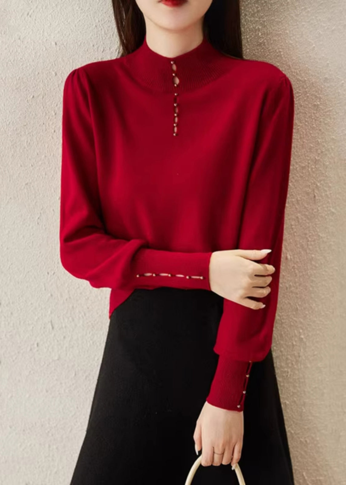 New Red Hollow Out Wool Knit Sweater Spring Tf008