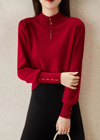 New Red Hollow Out Wool Knit Sweater Spring Tf008