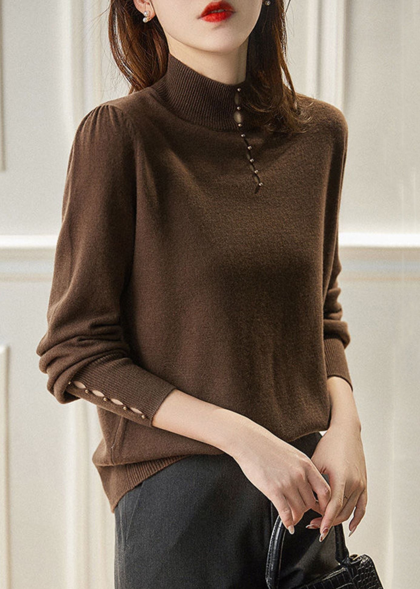 New Red Hollow Out Wool Knit Sweater Spring Tf008