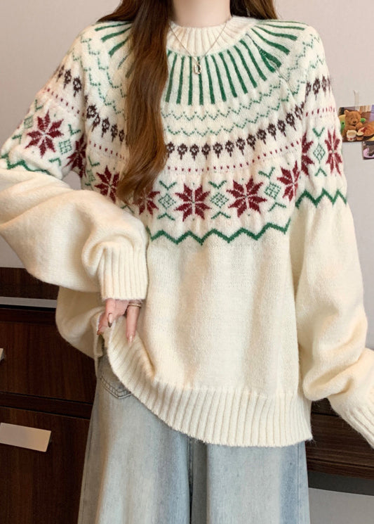 New Red O Neck Jacquard Thick Knit Sweaters Winter Rg034