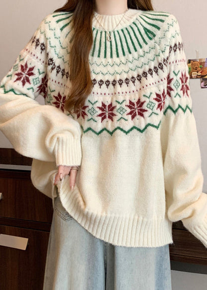 New Red O Neck Jacquard Thick Knit Sweaters Winter Rg034