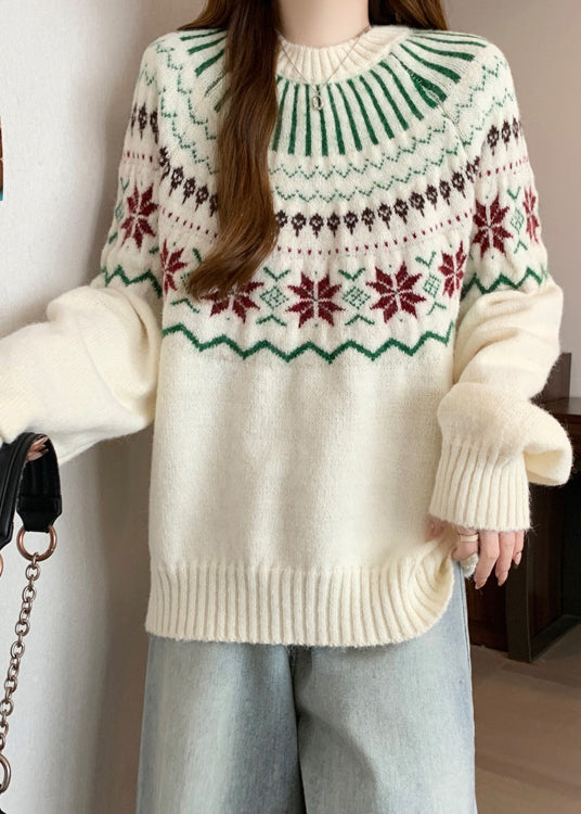 New Red O Neck Jacquard Thick Knit Sweaters Winter Rg034