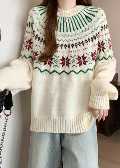 New Red O Neck Jacquard Thick Knit Sweaters Winter Rg034