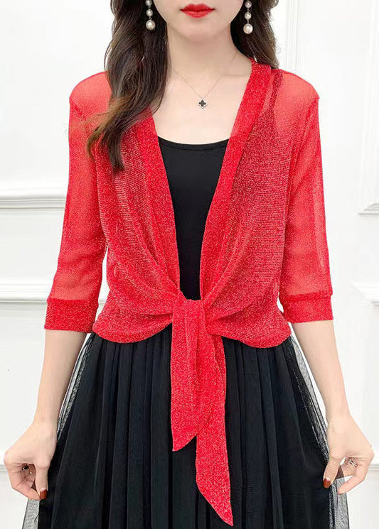 New Red Lace Up Tulle Cardigan Half Sleeve As1026