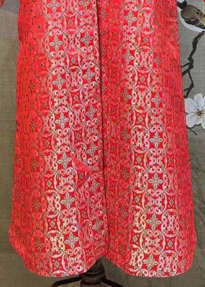 New Red Stand Collar Button Silk Coat Spring As1014