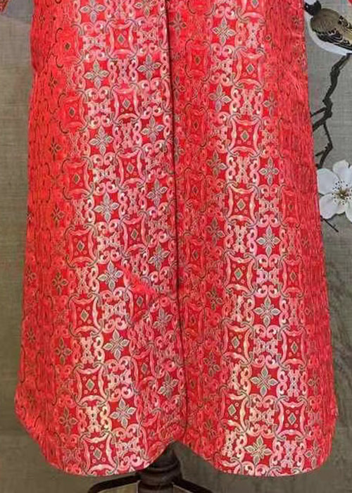 New Red Stand Collar Button Silk Coat Spring As1014
