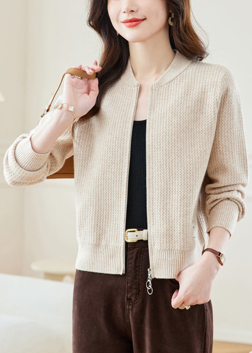 New Red Stand Collar Zip Up Knit Coat Fall Qs018