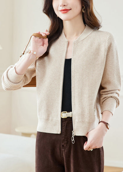 New Red Stand Collar Zip Up Knit Coat Fall Qs018