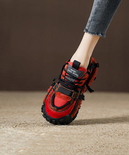 New Red Suede Platform Flat Sport Shoes Splicing Lace Up Wt006