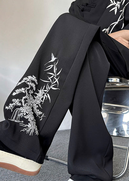 New Retro Apricot Embroideried Pockets Silk Pants Summer Yt054