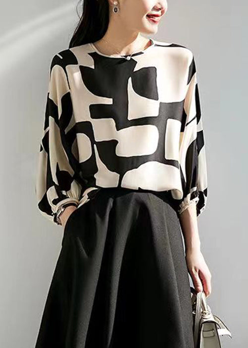 New Rose O Neck Print Button Silk Blouse Spring Op1094