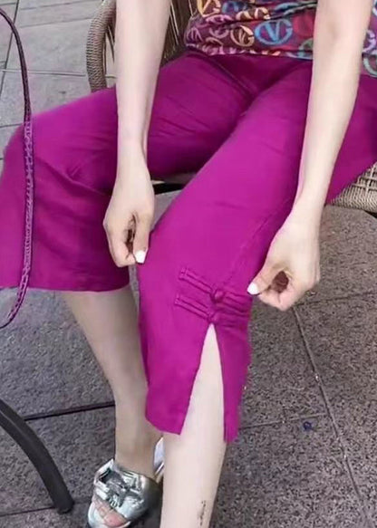 New Rose Side Open Cotton Crop Pants Summer Re011