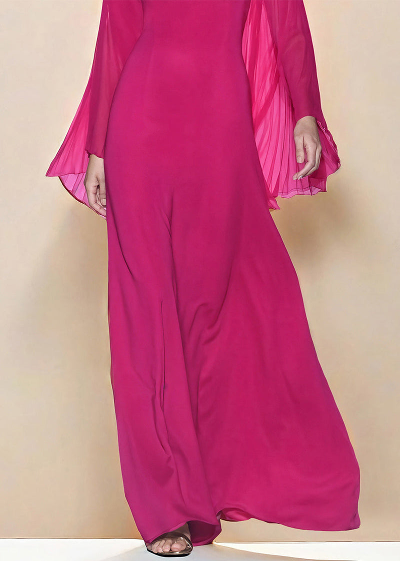 New Rose Square Collar Wrinkled Chiffon Long Dresses Fall Am1012