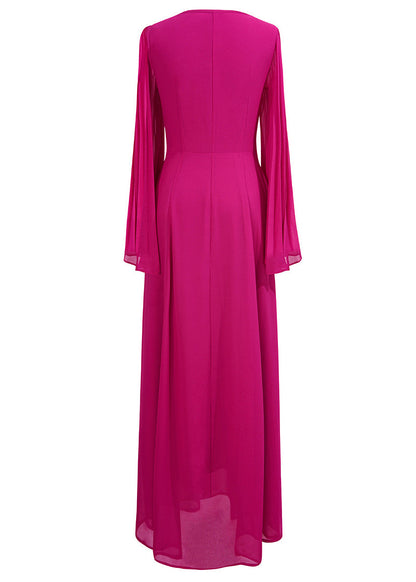 New Rose Square Collar Wrinkled Chiffon Long Dresses Fall Am1012