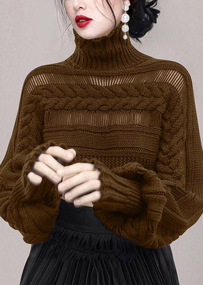 New Rose Turtleneck Hollow Out Cable Knit Sweaters Winter Wk009