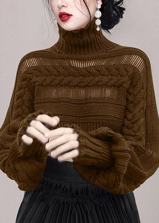 New Rose Turtleneck Hollow Out Cable Knit Sweaters Winter Wk009