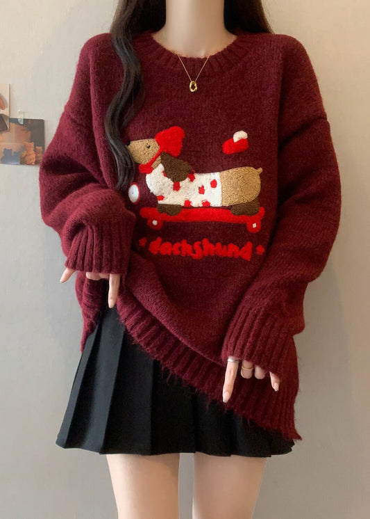 New Rust O Neck Jacquard Thick Christmas Knit Sweaters Winter Rg041