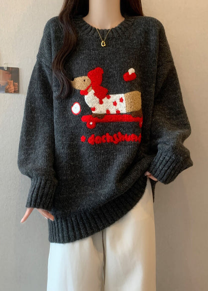 New Rust O Neck Jacquard Thick Christmas Knit Sweaters Winter Rg041