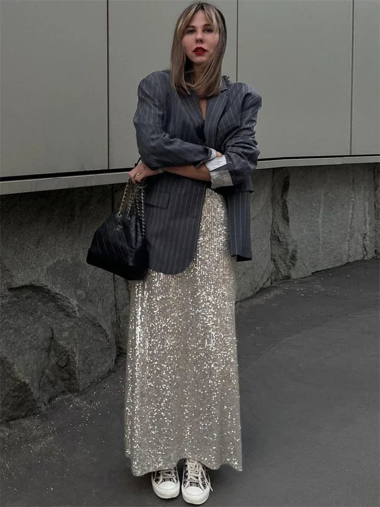Dressbetty - Sequins Loose Crop Maxi Skirt