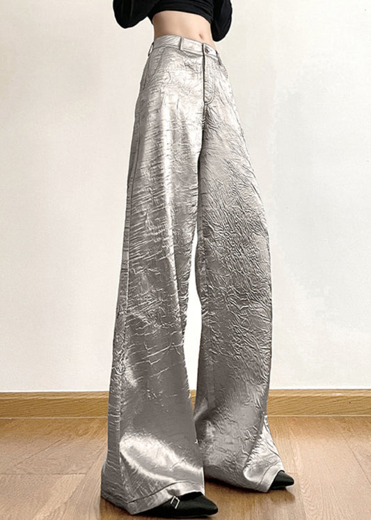 New Silver Pockets High Waist Wide Leg Pants Summer Aw1020