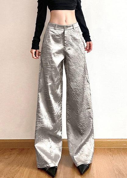New Silver Pockets High Waist Wide Leg Pants Summer Aw1020