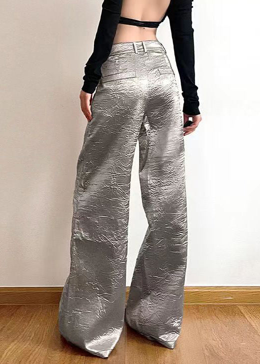 New Silver Pockets High Waist Wide Leg Pants Summer Aw1020