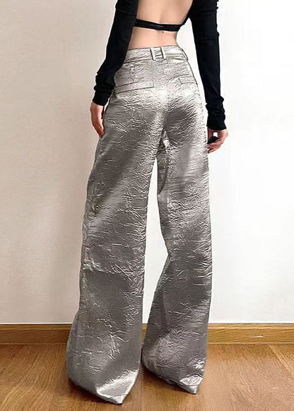 New Silver Pockets High Waist Wide Leg Pants Summer Aw1020