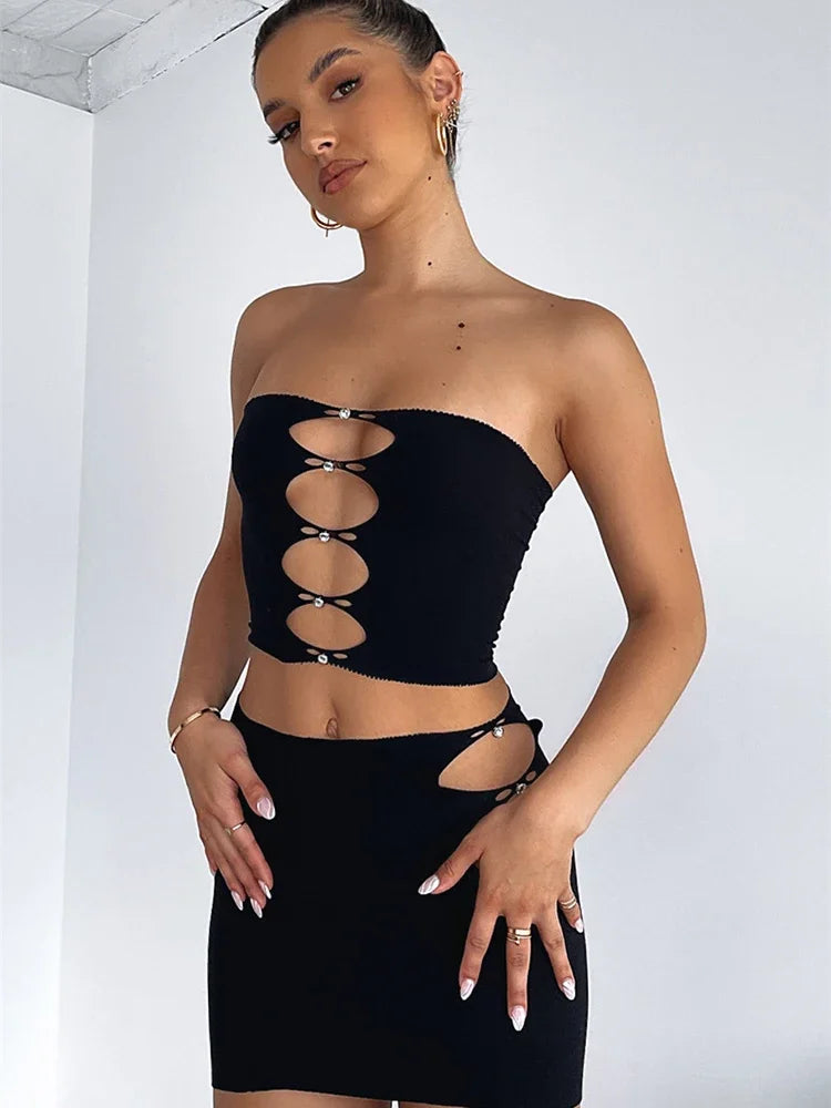 Summer Off Shoulder Tube Tops and High Waist Mini Skirt