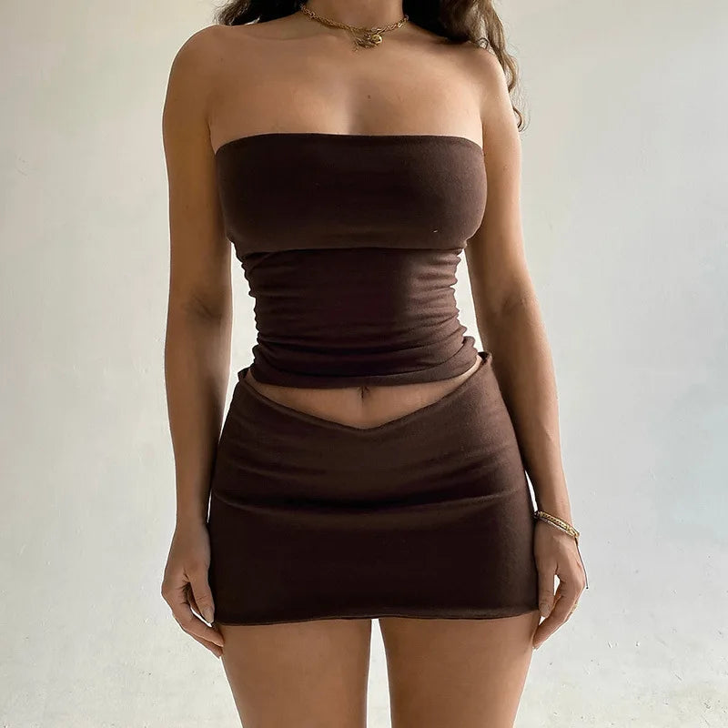 Sleeveless Tube Crop Matching Beach Skirt