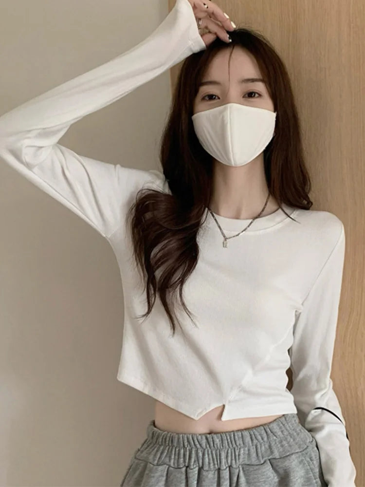 New Spring Y2k T-shirt Woman Long Sleeve Tee Shirt Femme Basic Crop Top Clothes Tshirt
