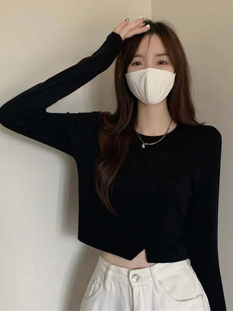 New Spring Y2k T-shirt Woman Long Sleeve Tee Shirt Femme Basic Crop Top Clothes Tshirt