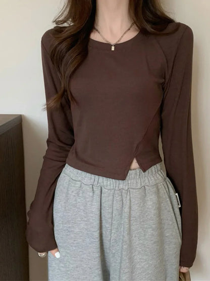 New Spring Y2k T-shirt Woman Long Sleeve Tee Shirt Femme Basic Crop Top Clothes Tshirt