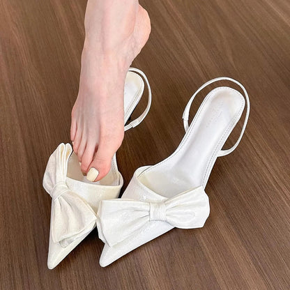 New Street Style Butterfly-knot Pointed Toe Thins Slingbacks Shoes Low Heel Pumps