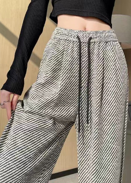 New Striped Lace Up Elastic Waist Cotton Pants Summer Ac1023