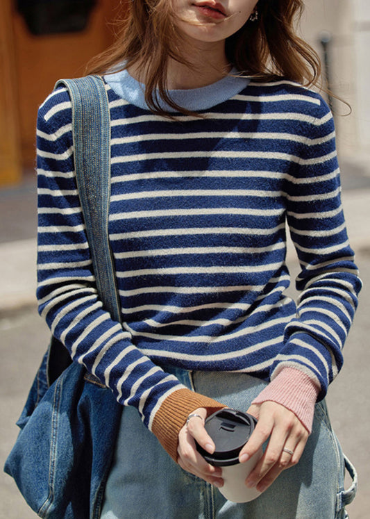 New Striped O Neck Patchwork Cozy Knit Sweaters Long Sleeve Tu043