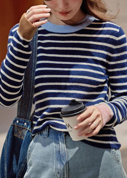 New Striped O Neck Patchwork Cozy Knit Sweaters Long Sleeve Tu043