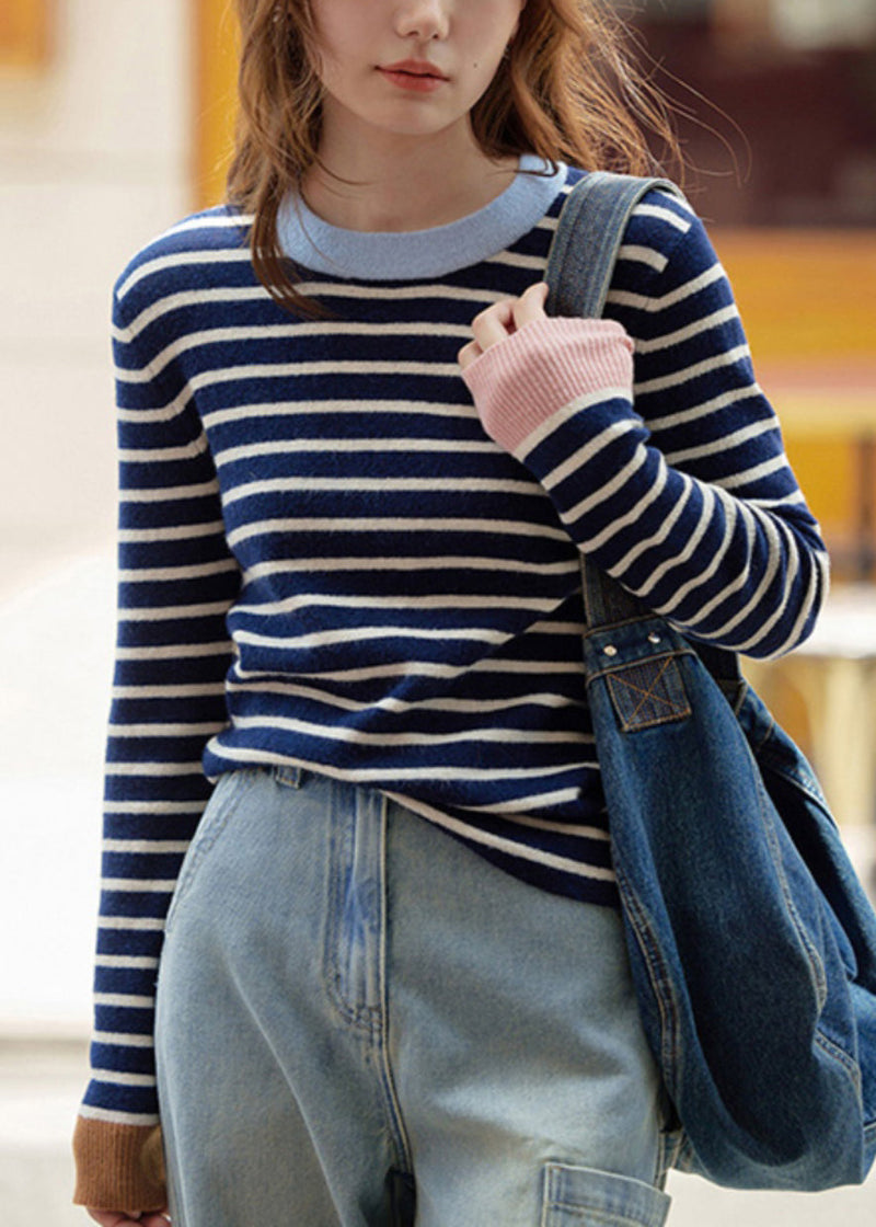 New Striped O Neck Patchwork Cozy Knit Sweaters Long Sleeve Tu043