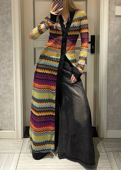 New Striped V Neck Button Tulle Long Cardigans Long Sleeve Op1032