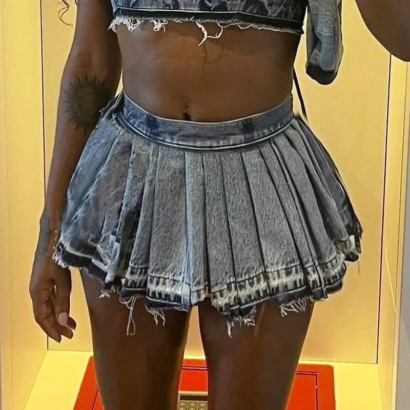 Dressbetty - Blue Denim Bodycon High Waist Mini Skirt