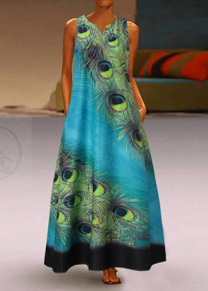New Summer Green Feather Dress Sleeveless Long Dress Lc0007
