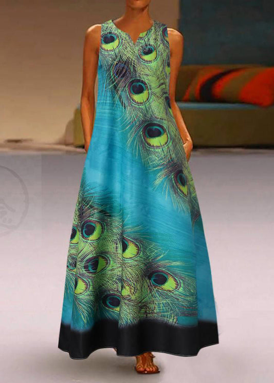 New Summer Green Feather Dress Sleeveless Long Dress Lc0007