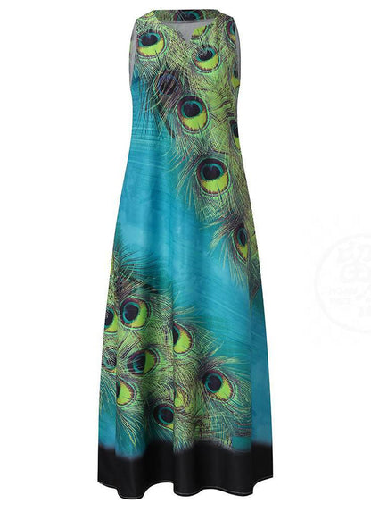 New Summer Green Feather Dress Sleeveless Long Dress Lc0007