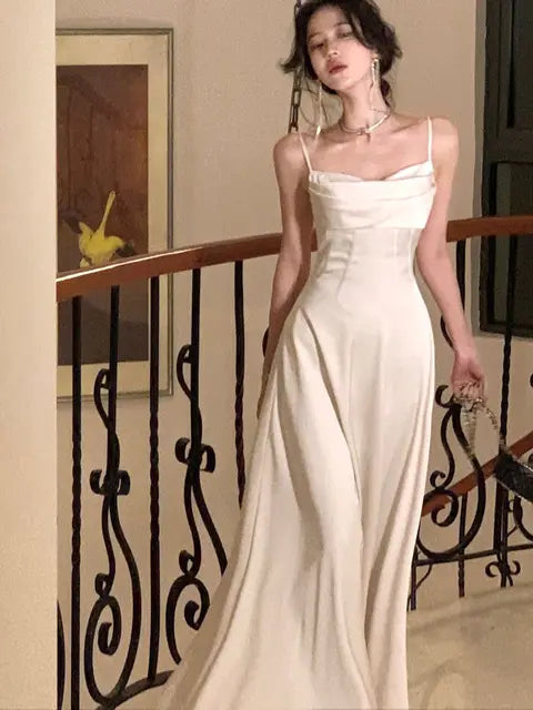 New Summer Satin Midi Dress Slim Spaghetti Strap Party Dresses Wedding Evening Birthday Backless Prom Robe Clothes