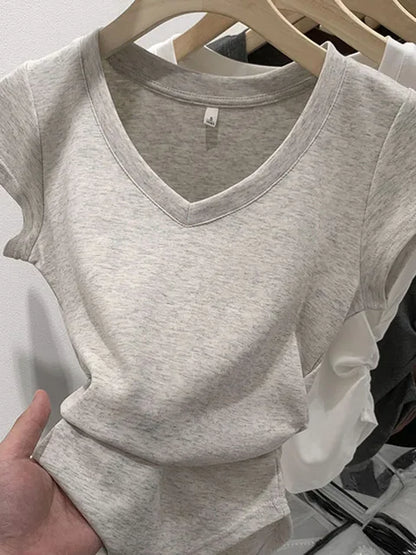 New Summer Top T Shirt Elasticity T-shirt Korean Style Woman Clothes Slim Tshirt Female Skinny Short Sleeve Tops Tee