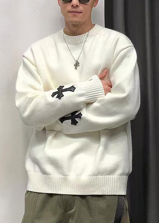 New White Cross Cozy Knit Sweaters Fall Qh037