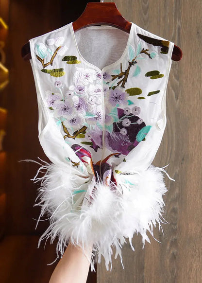 Embroidered Feather Silk Waistcoat Sleeveless