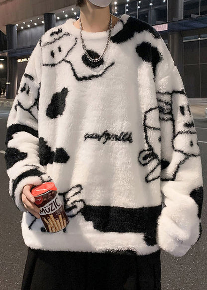 New White O Neck Cartoon Fluffy Sweatshirt Pajamas Winter Rc039